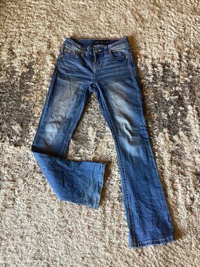 STELLA IN DREAMS Mid-Rise Bootcut Blue Jeans Embroidered Rhinestone Women’s 3/26